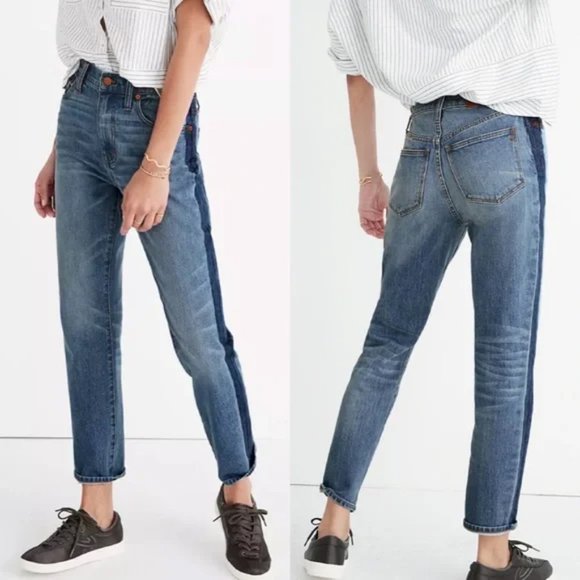 Madewell Denim - MADEWELL THE HIGH-RISE SLIM BOYJEAN TWO TONE TUXEDO STRIPE ankle sz 26